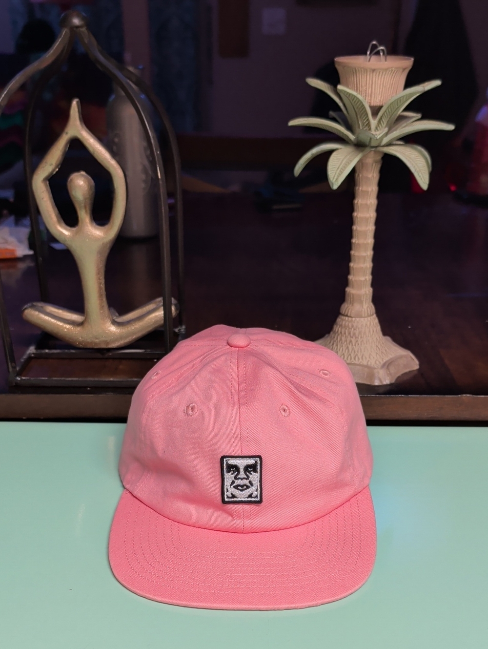 Pink Obey Baseball Cap with Embroidered Face Patch